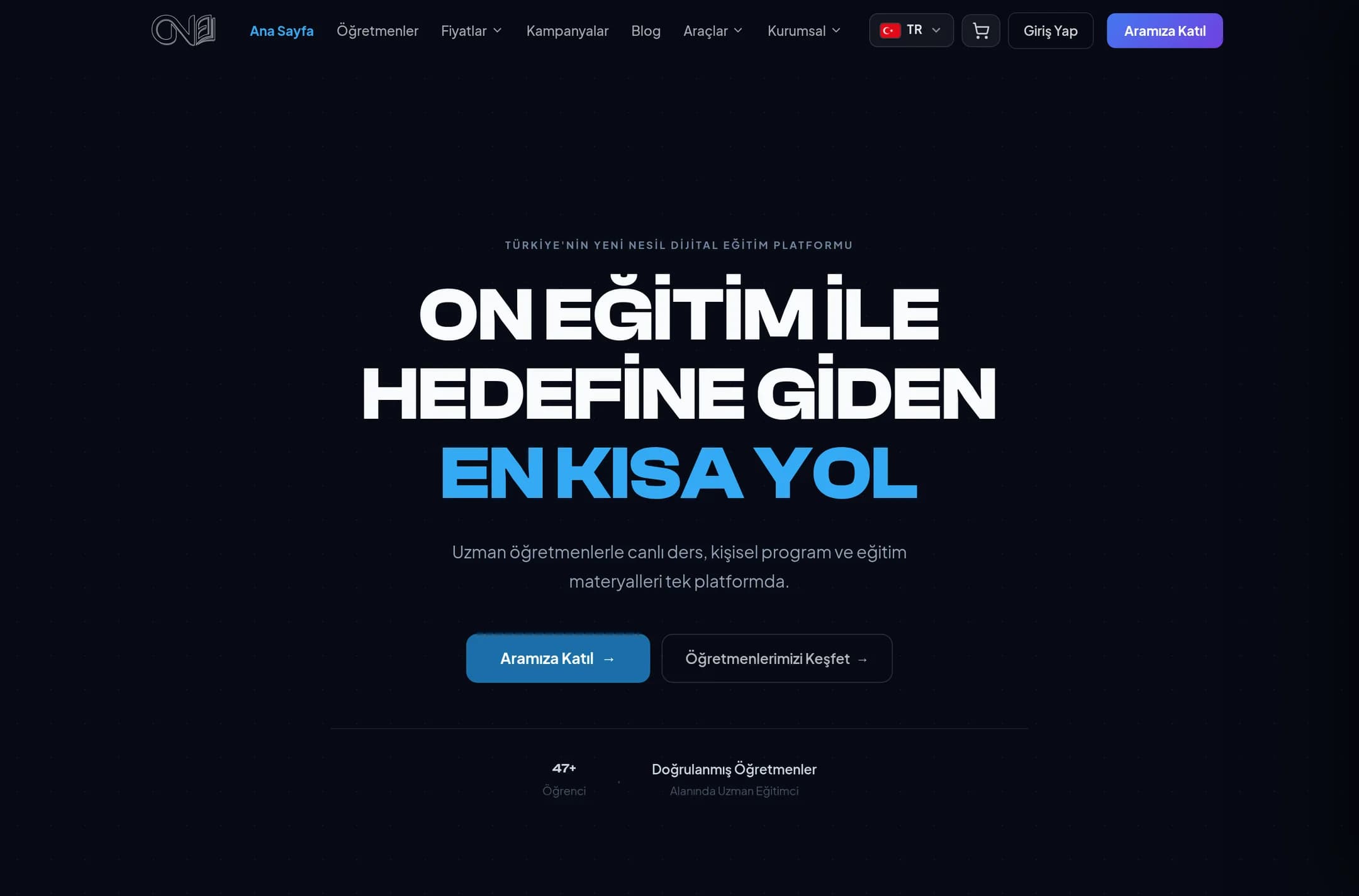 ON Eğitim web sitesinin ana sayfası